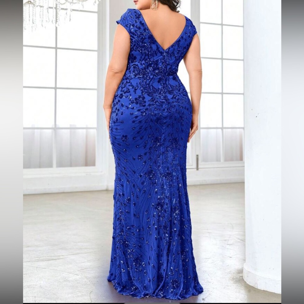 Luxe plus V neck sequin formal evening party dress - Picture 4 of 6